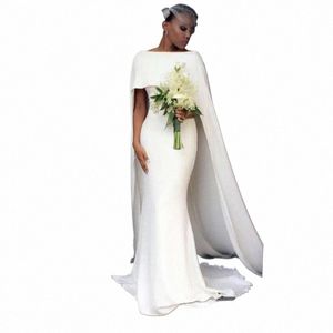 Semplice abito da sposa a sirena con mantello Elegante abito da sposa a barca economici Festa nuziale bianca Dr b2dx#