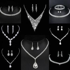 Värdefulla lab diamantsmycken Set Sterling Silver Wedding Halsbandörhängen för kvinnor Bridal Engagement Smyckesgåva 51dv#