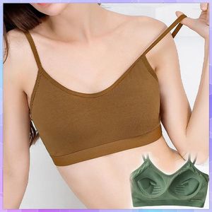 Camisoles Tanks Elastic Crop Top With Cups Sports Push Up Seamless Bh utan ram Summer Sexig anti-ljus Rem Bras Padding Damer