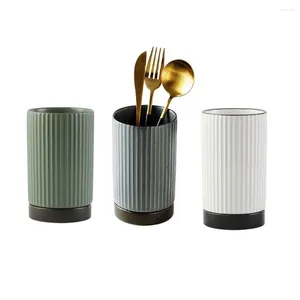Kitchen Storage Deep And Stable Utensil Holder Ceramic Striped Series Interior Organizer Countertop-Protection Drain Tray