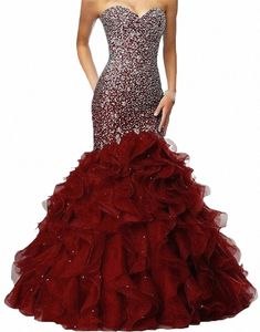 2020 Beaded Mermaid Prom Dres LG Sweetheart Sleewel Rhinestes Formella kvällsfestklänningar Kvinnor Robe de Soiree F69S#