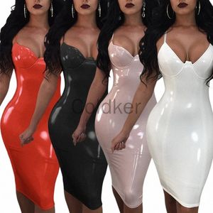 Nya kvinnor Solid Sling Zipper slits hem dr latex sexig underkläder pu patent läder glänsande bodyc jumpsuit nattklubb parti dres 53bu#