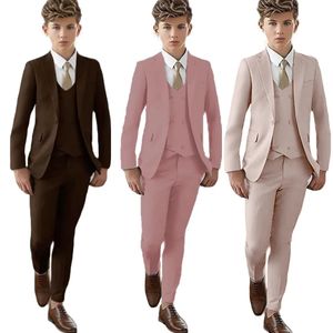 Classic Solid Boys Suit Set 4 Pieces Blazer Vest Pants Including Tie Formal Tuxedo Fod Kids Toddler Pantsuit Birthday Wedding 240318