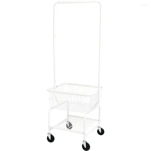 Laundry Bags Rectangular Hamper Basket Butler Cart With Wheels And Hanging Rack White Freight Free Home Dirty Storage Organization