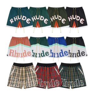 RHUDE American fashion brand new mens and womens contrasting color patchwork letter print loose casual mesh quick drying shorts for summer