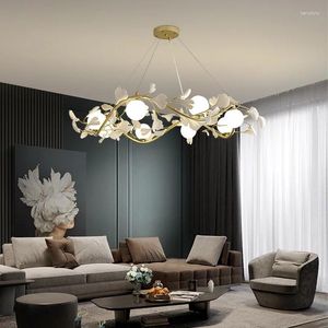 Ljuskronor Modern LED Pendant Lights Creative Ginkgo Ball Glass Hanging Lighting Eligtures Living Room Kitchen El Loft Luster