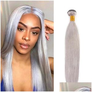 Hair Wefts Grey Human Bundles Brazilian 100% Unprocessed Remy Ombre Soft Body Weaves 3/4 Bundle Virgin Healthy Extensions For Drop Del Dh6bw