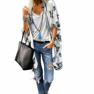 Frauen Fi Boho Bedruckte Strickjacke Hemden Bluse Damen Casual Lose Cover Up Tops Kleidung Plus Größe r0N7 #