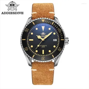 Zegarstataków AddiesDive Business Vintage skórzany zegarek Waterproof Automatyczne mechaniczne zegarki mechaniczne stalowe Man European American Casual