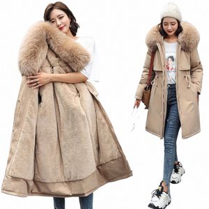 2023 New Winter Loose Women Parka Fi LG 코트 라이너 후드 파카 자켓 모피 칼라 따뜻한 눈 착용 패딩 아웃복 T4in#