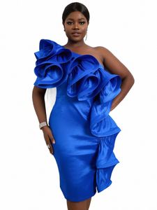 blue One Shoulder Dres for Women Plus Size Ruffles Bodyc Pencil Knee Length Celebrate Party Gowns Summer Cocktail Outfits E9yi#