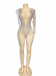 rhinestes Jumpsuit Stretch Sexy Bodysuit Women Birthday Stage play Celebrate Dr Dancer Party Show Dr jz 68oi#