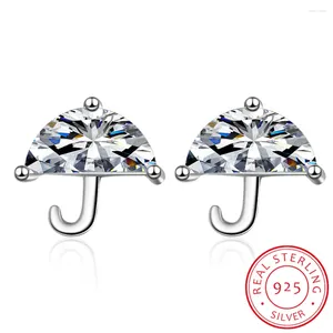 Orecchini a bottone in vero argento sterling 925 coreano con zirconi trasparenti per le donne, gioielli da sposa, pendientes