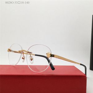 Nya modedesign Optiska glasögon 0028 runda ramlösa djurhuvuddekoration elegant och generös stil kan vara receptbelagd lins