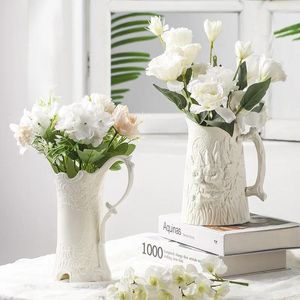 Vasen Nordic Relief Blume Keramik Vase Anordnung Weißes Porzellan Hydrokultur Wohnzimmer Ornamente Geschenk Hause Einrichtungsgegenstände