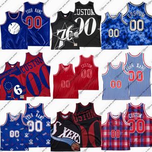 Niestandardowe retro zszywane koszulka do koszykówki 6 Julius Erving Allen Iverson Wilt Chamberlain Moses Malone Greer Charles Barkley Joel Embiid zszył cztery