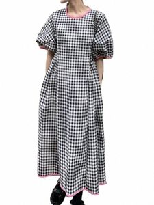 Verão vintage elegante plissado xadrez dr feminino casual coreano modis lg senhoras dres vestidos largos 2023 h0P4 #