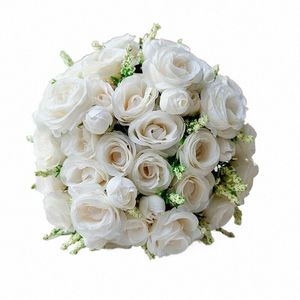 lky Fr Bouquets de casamento para noiva Accories Bouquet de dama de honra Marfim Grandes rosas de seda Frs Groom Boutnieres Decoração de casamento a8v2 #