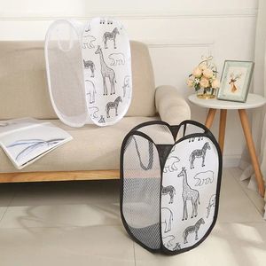 Sacos de lavanderia 30x30cm cesta grande capacidade organizador dos desenhos animados dobrável para roupas sujas domésticas saco de malha de náilon armazenamento de brinquedos