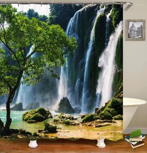 Shower Curtains 3D Ocean Beach Waterfall Scenery Print Curtain Set Hook Nature Landscape Bathroom Home Decor Fabric Bath