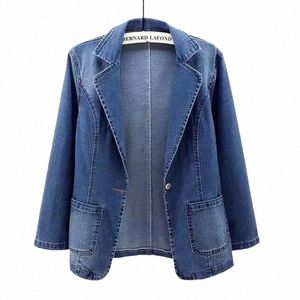 Primavera Denim Suit Jacket Femme Lg-Sleeve One Butt Vintage Autunno Jeans Blazer Donna Capispalla Cardigan Abbigliamento f9F6 #