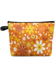 Borse per cosmetici Borsa per trucchi con fiori di piccola margherita arancione Borsa per il trucco Elementi essenziali da viaggio Donna Donna Organizer per toilette Astuccio per bambini