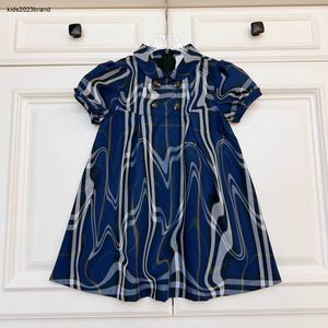 Nya tjejklänningar barn designer kläder blå rand design baby kjol barn partydress storlek 100-160 cm prinsessan klänning 24mar