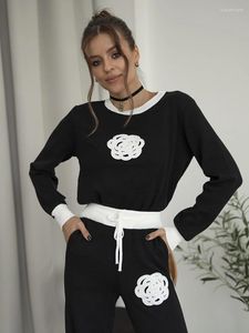 Women's Two Piece Pants Set Women Outfit 2024 Winter Embroidery Sweater Matching Sets Knit Tracksuit Casual Wear For