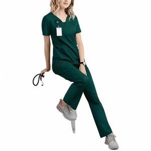 vendita all'ingrosso Fi Scrub Tute Set uniforme ospedaliero dentale Tinta unita Abito chirurgico unisex Tasca con scollo a V Set per le donne L1rV #