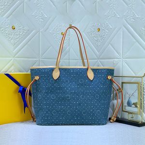 Designer Tote Bag Cup Medium Denim Jacquard Handväska Neverfullls Högkvalitativ blå Plaid axelväska Klassisk presbyopia shoppingväska handväska plånbok kompositpåse