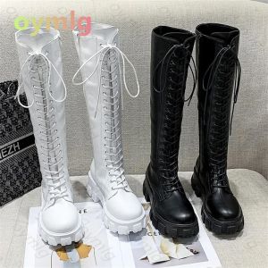 Stivali scarpe stivali lunghi invernali da donna in pizzo bianco altezza zip aumentando scarpe in pelle PU Plush Botas Mujer Stivali invernali