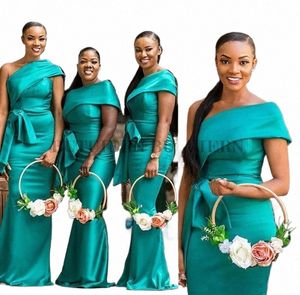 african Elegant Mermaid Bridesmaid Dres for Weddings One Shoulder Lg Satin Pleats Floor Length Plus Size Maid of Hor V6nW#