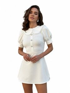 FI Slim Mini Dr Women Elegant Doll Collar LG Sleeve Street Kvinnlig Kort Dres 2024 Summer Party Club Bar Lady Robe Q1R0#
