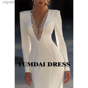 Городские сексуальные платья YUMDAI Luxury Dubai Rhinestone White Wedding Bridal Evening Dress 2023 Banquet Fishtail с длинным рукавом High-end Ball yq240329