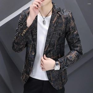 Ternos masculinos blazers primavera fino ajuste impresso casual única fivela masculino terno jaqueta boutique moda roupas formal vestido