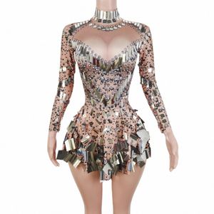 Sequins Rhineste Party Dr Sexy Nightclub Crystals Stage Costume Women DJ Singer Prov Party Wewka