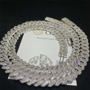 Designer smycken 15mm bred 925 Sterling Silver Hip Hop Jewelry Custom Cuban Link Chain Flawless VVS Baguette Moissanite Diamond334L