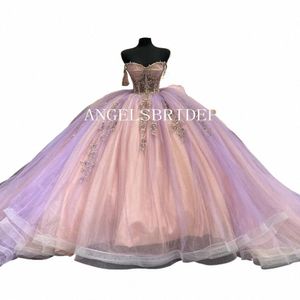 2023 Sweet 16 Сиреневое бальное платье Dr Quinceanera Dres с открытыми плечами Пром платья Vestido De 15 Anos Quinceanera F1gF #