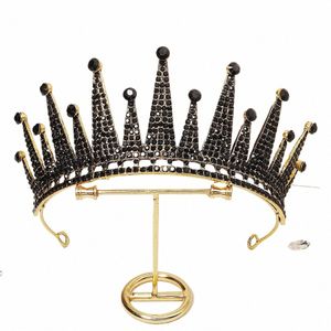 Vintage Black Rhineste Crown Antique Gold Tiaras och Crowns for Women Hair Accory Party Hair Jewelry Prom Headpiece Gift T80i#