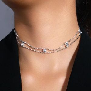 Girocollo Stonefans Ins Moda Perline di metallo Collana a catena con clavicola Donna Doppio strato Semplice regalo di gioielli scavati