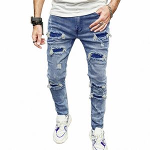 Homens magros rasgados calças de brim masculino y2k hip hop buracos magro rasgado jeans casual vintage azul denim calças para roupas masculinas 58sy #