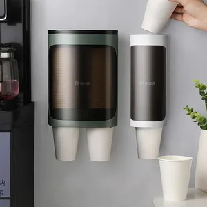 Disposable Cups Straws Wall Mounted Storage Rack Dispenser Paper Cup Holder Automatically Drop Remover Container