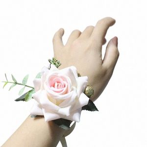 tessuto rose polso corsage damigella d'onore braccialetto di nozze spose panno artificiale mano finta fr per gli ospiti accessori del partito m7mt #