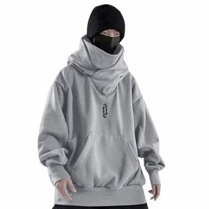 Mens Turtleneck överdimensionerad hoodie hiphop solid färg huva tröjor våren hösten y2k harajuku sport tröjor streetwear n6ot#