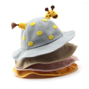 Berets 2-4 anos crianças chapéu de sol linda girafa boneca decorar para meninos meninas primavera outono ponto sólido respirável crianças pescador