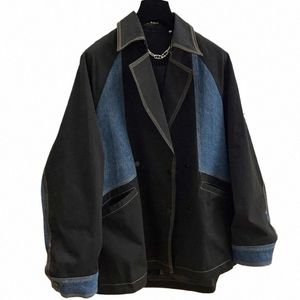 tungvikt denim lapptäcksjacka casual arbetsdräkt kvinnor 2023 vårens höst tunna mid längd trench coat design sense nisch z0wn#