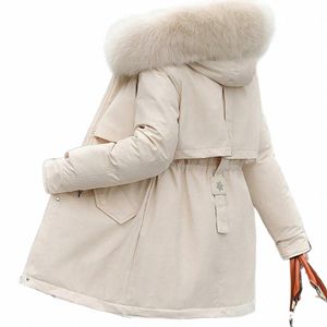 fur Collar Hooded Parkas Slim Womens Cott Jackets Korean Zipper New Winter Coats Warm Mid Length Quilted Outerwear 37IG#