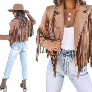 women Y2k Fringed Hem Tassel Cardigan Crop Tops E-girl Motor Biker Jacket Suede Leather Jacket 90s Vintage Streetwear Coat Cool 39KS#