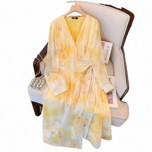 Plus Size Damen Frühling Casual Fairy Dr mit V-Ausschnitt Schleife Design Anti-Rutsch Pendler Party Dr in der gleichen Farbe gefüttert e3O0 #