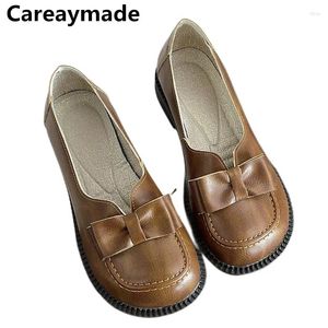 Casual Shoes Careaymade-French Round Toe Loafers Women's Flat British Style Retro Single Shallow Women One Foot Small Leather